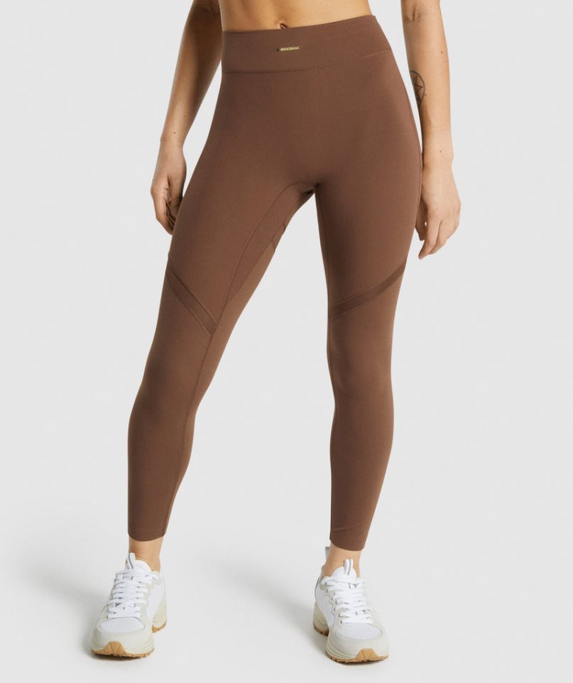 Women\'s Gymshark Whitney Mesh Leggings Brown | CA 5038D1